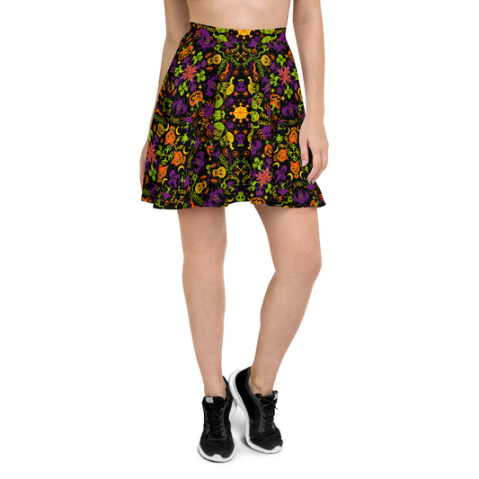 All Halloween stars in a creepy pattern design Skater Skirt. Front view