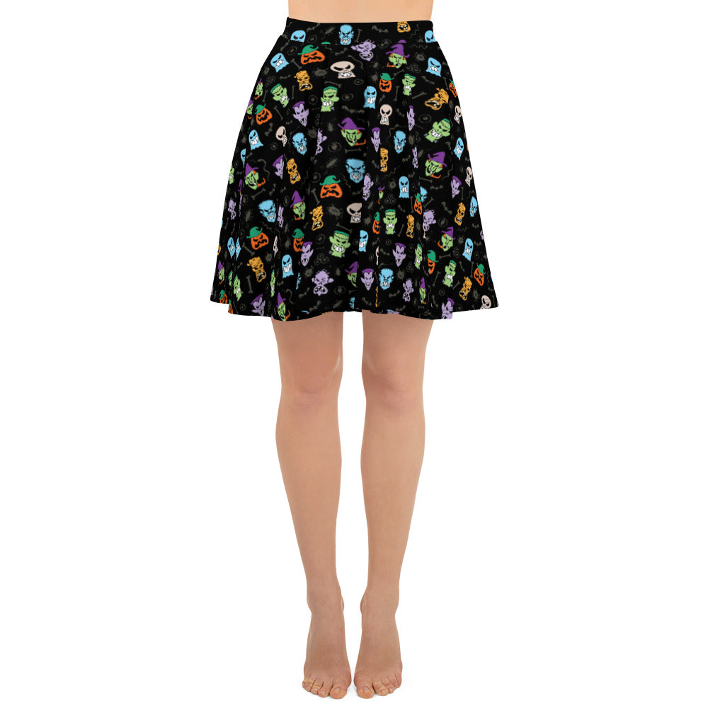 Scary Halloween faces Skater Skirt. Front view