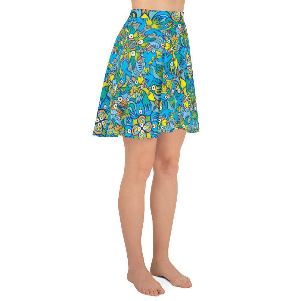 Exotic birds tropical pattern Skater Skirt-Skater skirts