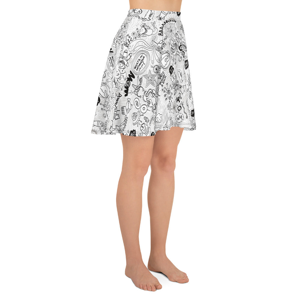 Celebrating the most comprehensive Doodle art of the universe Skater Skirt. Side view