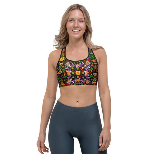 Mexican skulls celebrating the Day of the dead Sports bra-Sports bras