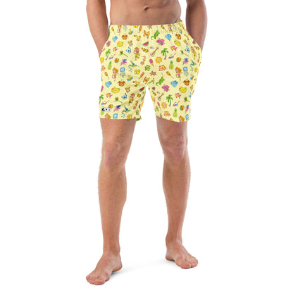 Enjoy happy summer pattern design Men's swim trunks. Front view