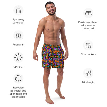 Mesmerizing creatures straight from the deep ocean Men's swim trunks. Product specifications