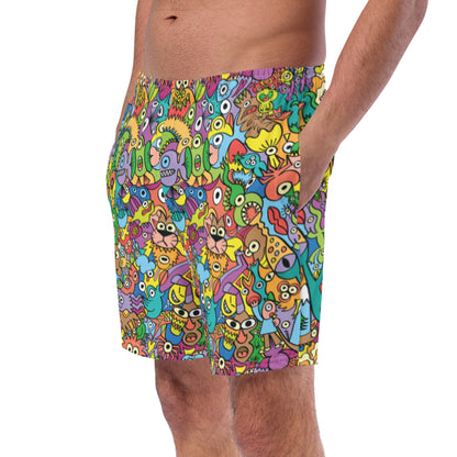 Cheerful crowd enjoying a lively carnival Men's swim trunks. Left front view