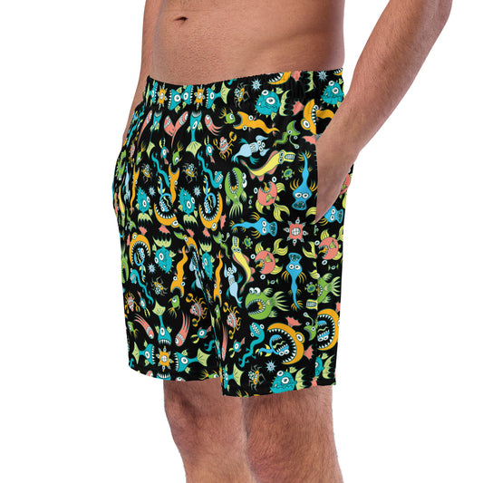 Sea creatures pattern design Men's swim trunks. Side view
