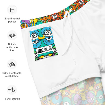 Fantastic doodle world full of weird creatures Men's swim trunks. Internal pocket. Product details and specifications