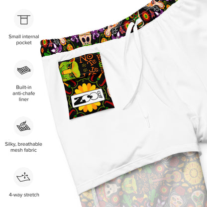 Mexican skulls celebrating the Day of the dead Men's swim trunks. Product details and specifications. Interior pocket