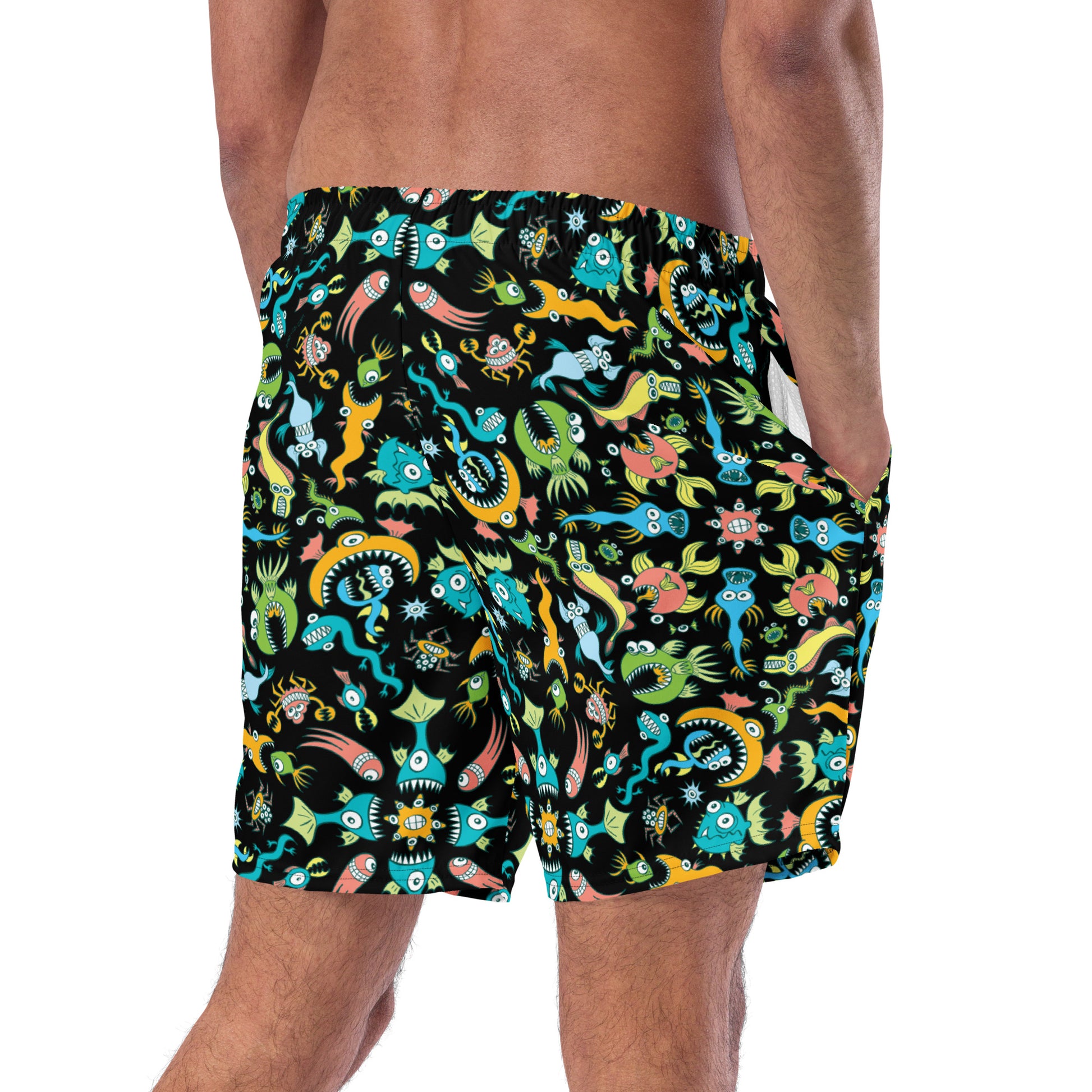 Sea creatures pattern design Men's swim trunks. Back view