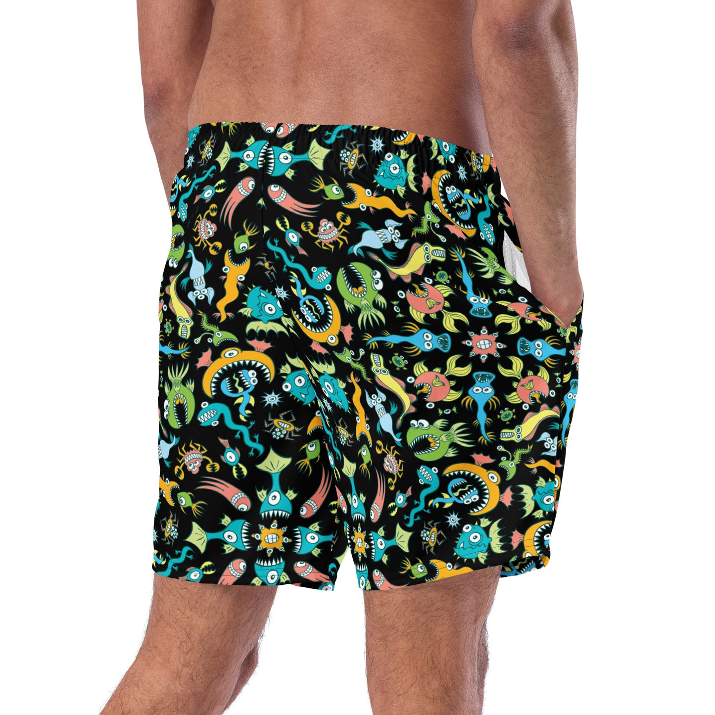 Sea creatures pattern design Men's swim trunks. Back view