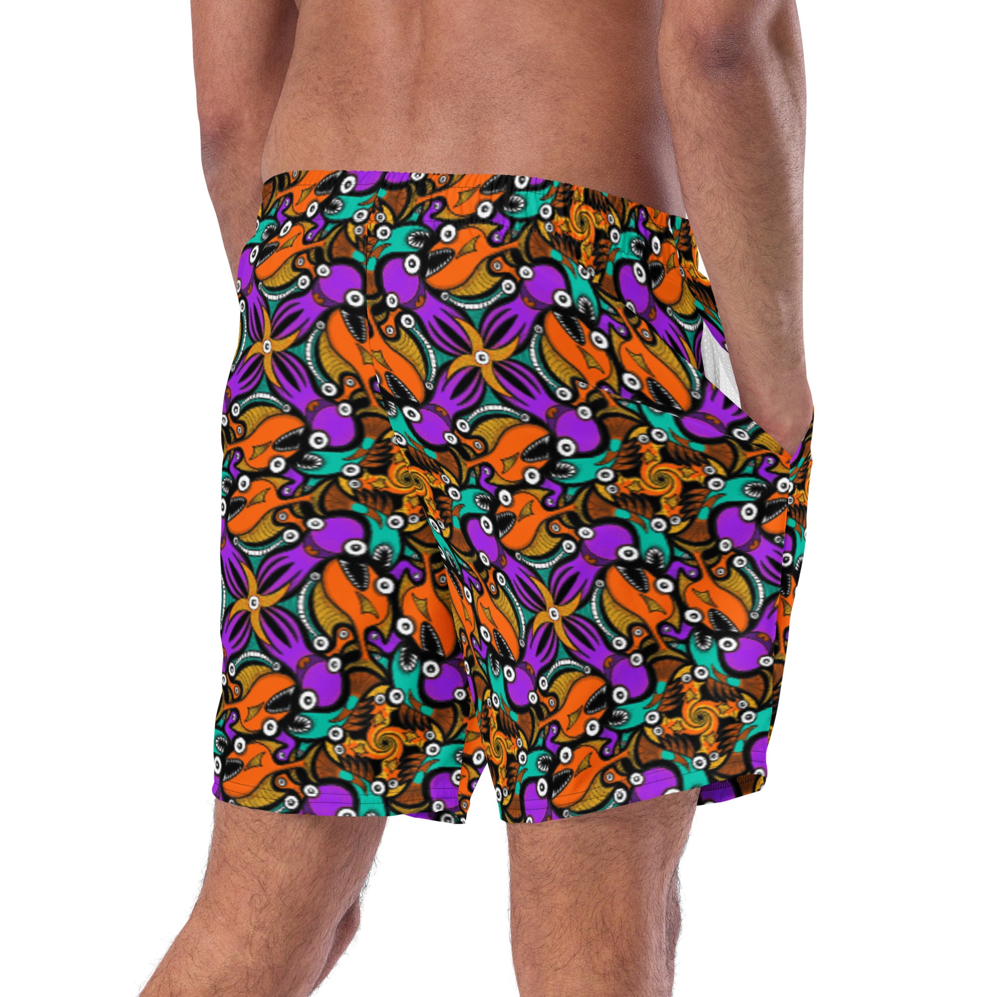 Mesmerizing creatures straight from the deep ocean Men's swim trunks. Right back view