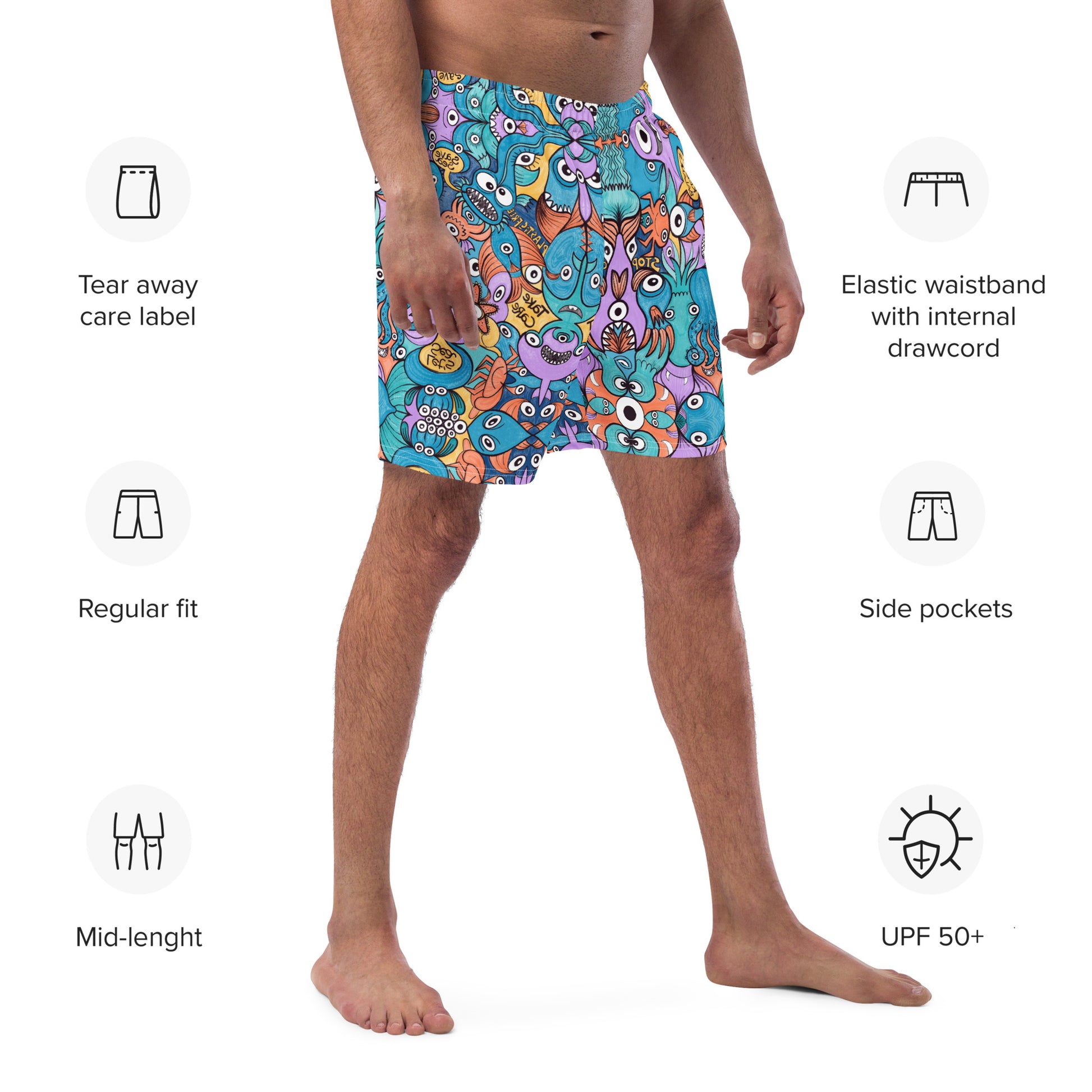 Wake up, time to take care of our sea Men's swim trunks. Specifications
