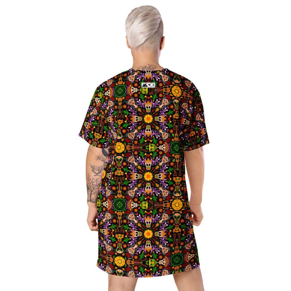 Mexican skulls celebrating the Day of the dead T-shirt dress-T-Shirt Dresses