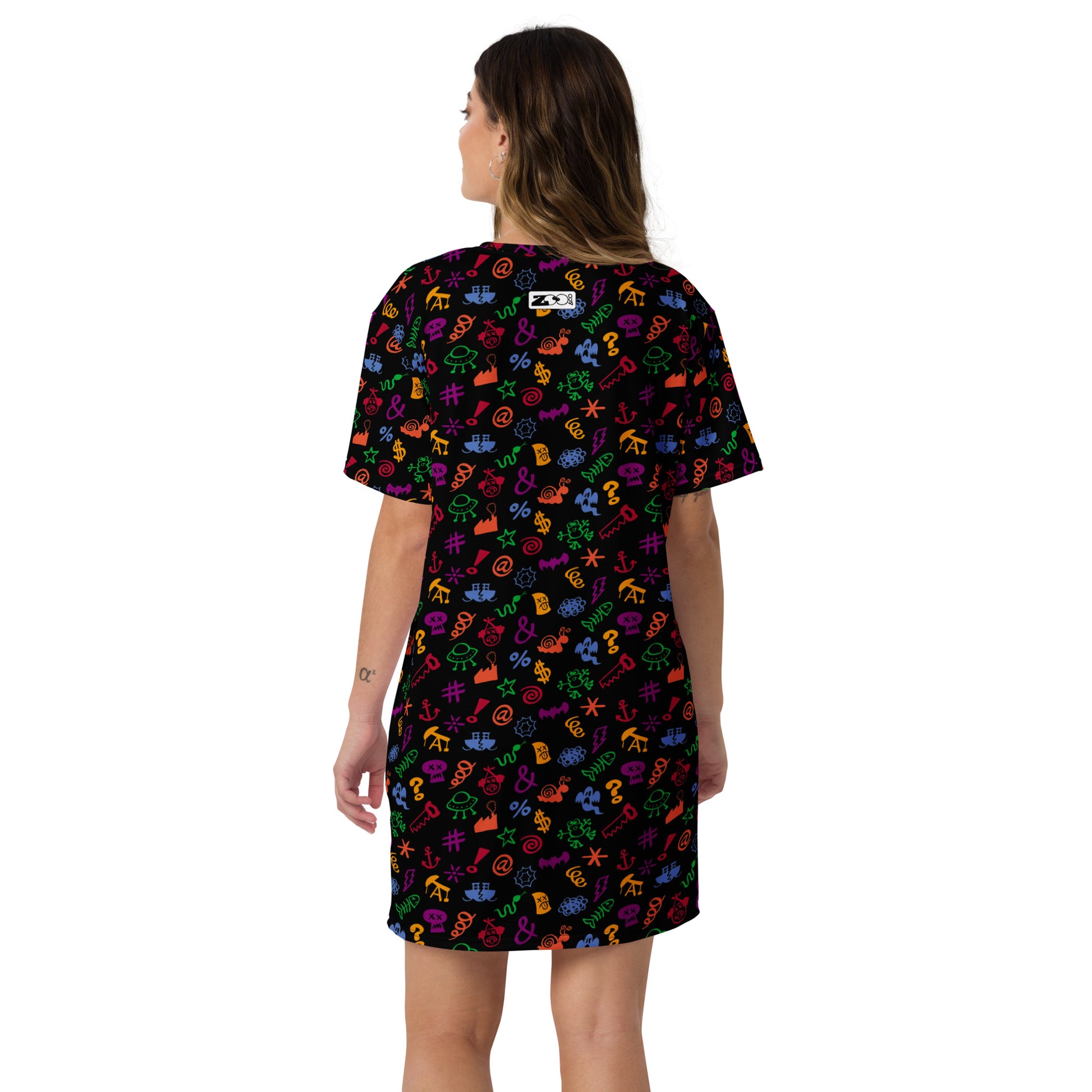 Wear this bad words T-shirt dress, swear with confidence, keep your smile. Back view