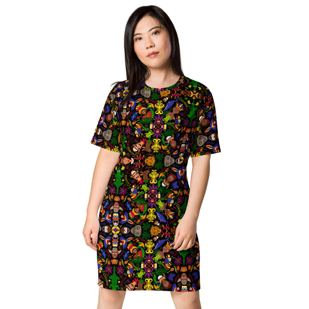 Colombia, the charm of a magical country T-shirt dress. Front view