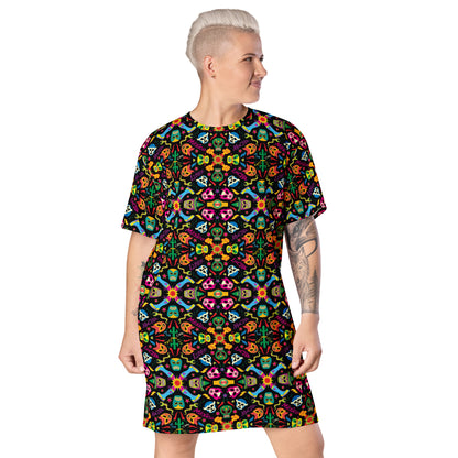 Mexican wrestling colorful party T-shirt dress. Front view