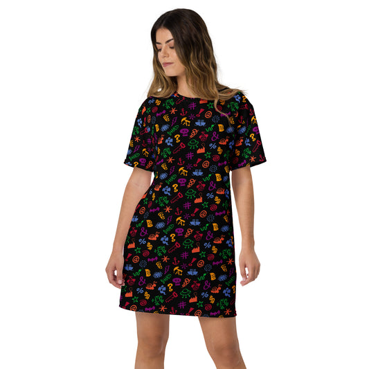 Wear this bad words T-shirt dress, swear with confidence, keep your smile. Front view