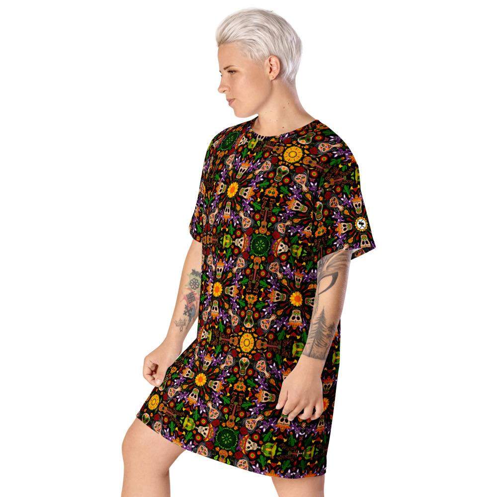 Mexican skulls celebrating the Day of the dead T-shirt dress-T-Shirt Dresses