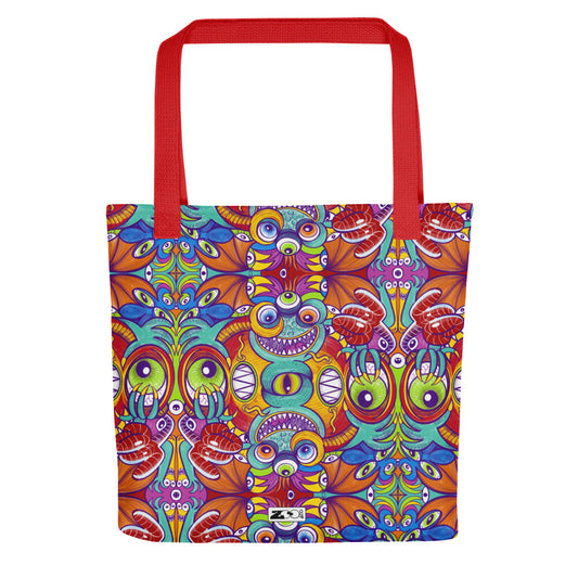 Psychedelic monsters having fun pattern design All-over print Tote bag