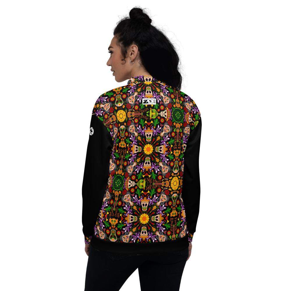 Mexican skulls celebrating the Day of the dead Unisex Bomber Jacket-Unisex bomber jackets