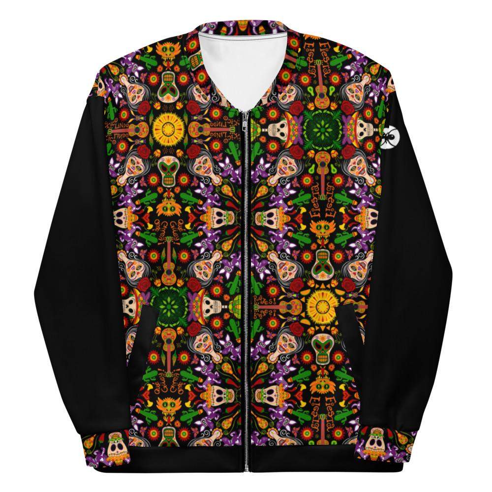 Mexican skulls celebrating the Day of the dead Unisex Bomber Jacket-Unisex bomber jackets