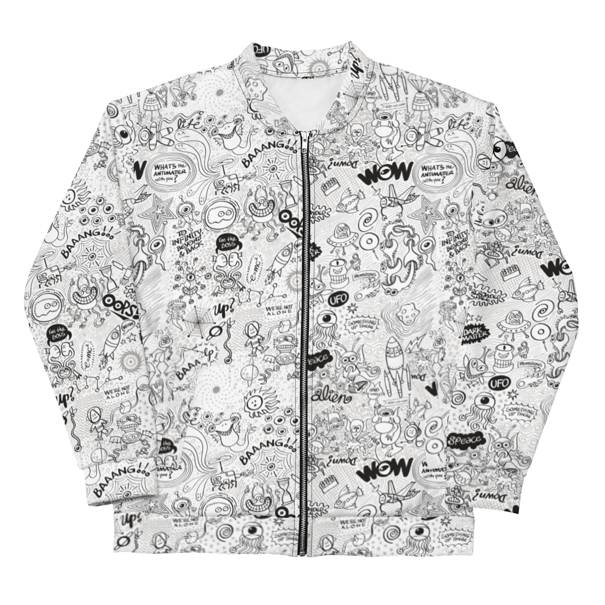 Celebrating the most comprehensive Doodle art of the universe Unisex Bomber Jacket. Front view