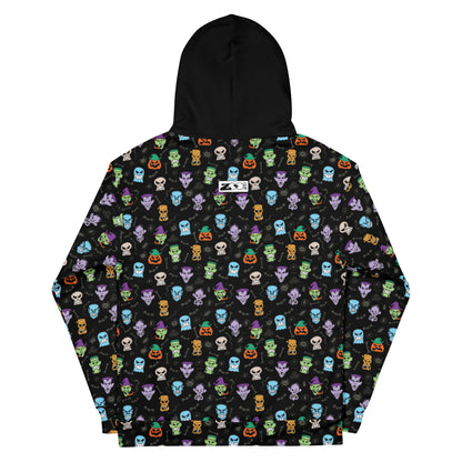 Scary Halloween faces Unisex Hoodie. Back view