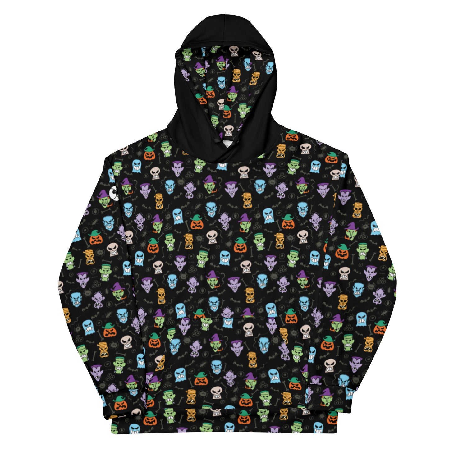 Scary Halloween faces Unisex Hoodie. Front view