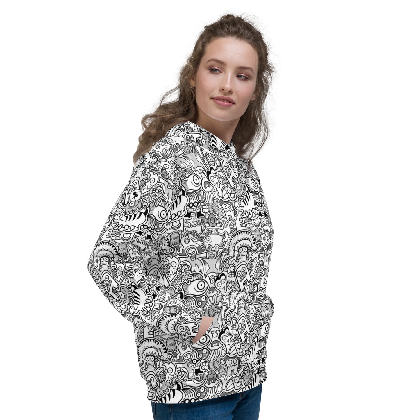 Fill your world with cool doodles Unisex Hoodie. Beautiful woman wearing All-over print Hoodie by Zoo&co
