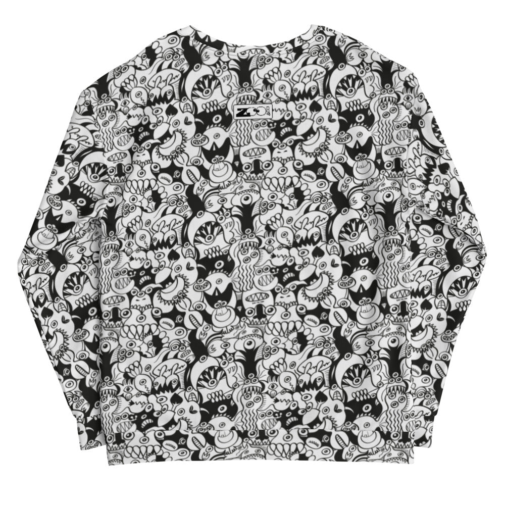 Black and white cool doodles art Unisex Sweatshirt. Back view
