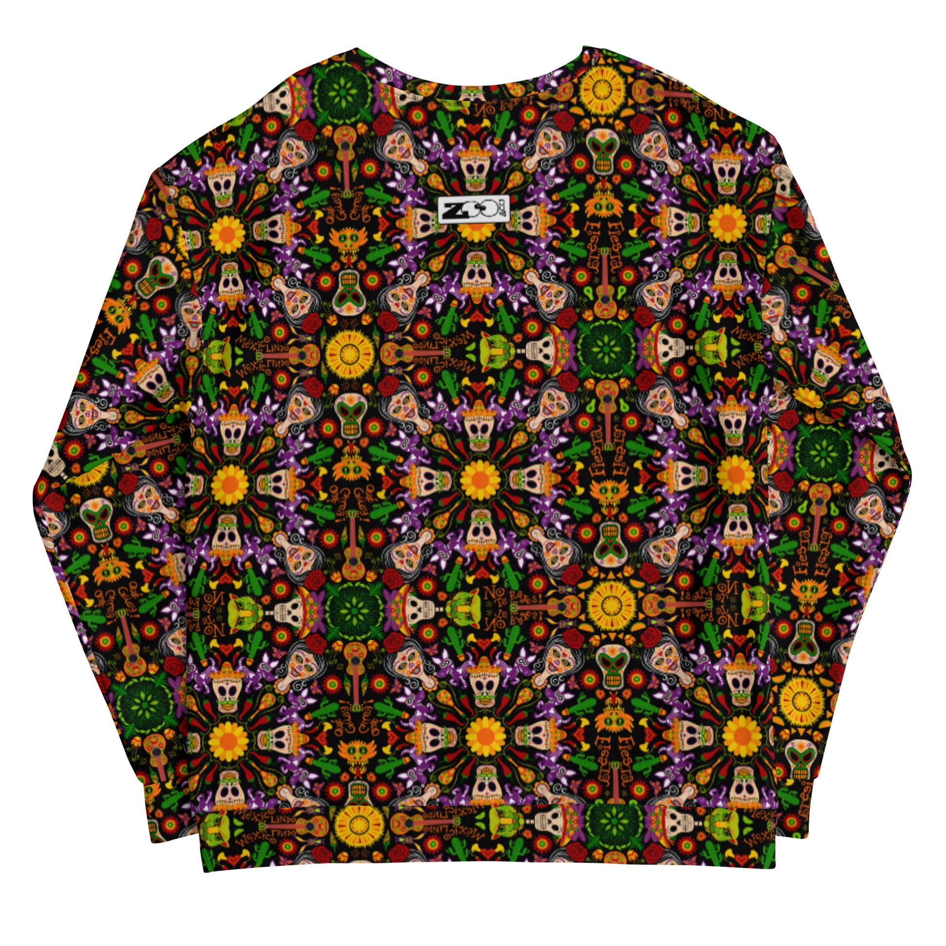 Mexican skulls celebrating the Day of the dead Unisex Sweatshirt. Back view