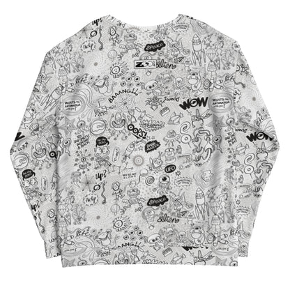Celebrating the most comprehensive Doodle art of the universe All over print Unisex Sweatshirt. Back view