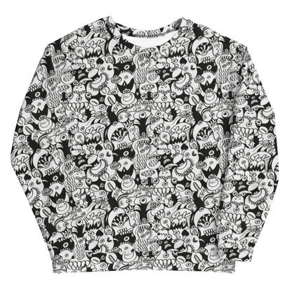 Black and white cool doodles art Unisex Sweatshirt. Front view