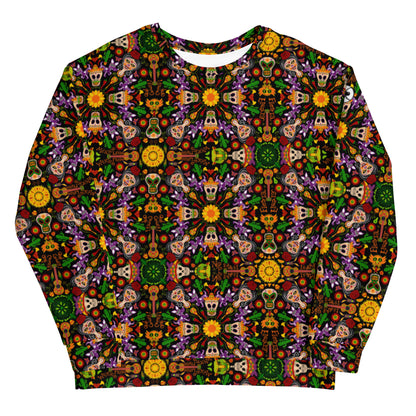 Mexican skulls celebrating the Day of the dead Unisex Sweatshirt. Front view