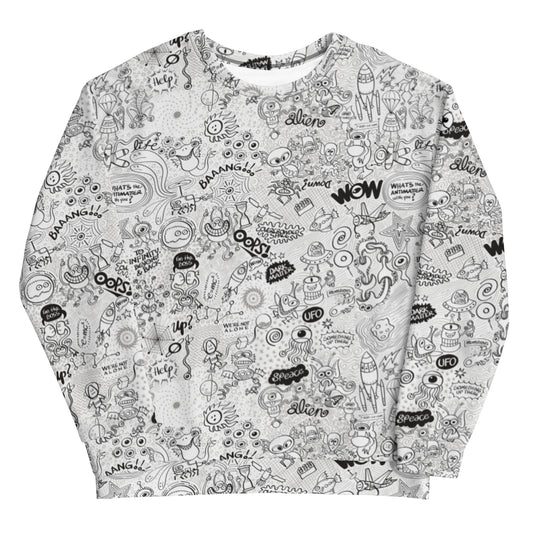 Celebrating the most comprehensive Doodle art of the universe All over print Unisex Sweatshirt. Front view