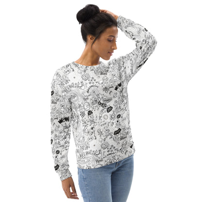 Celebrating the most comprehensive Doodle art of the universe All over print Unisex Sweatshirt. Lifestyle
