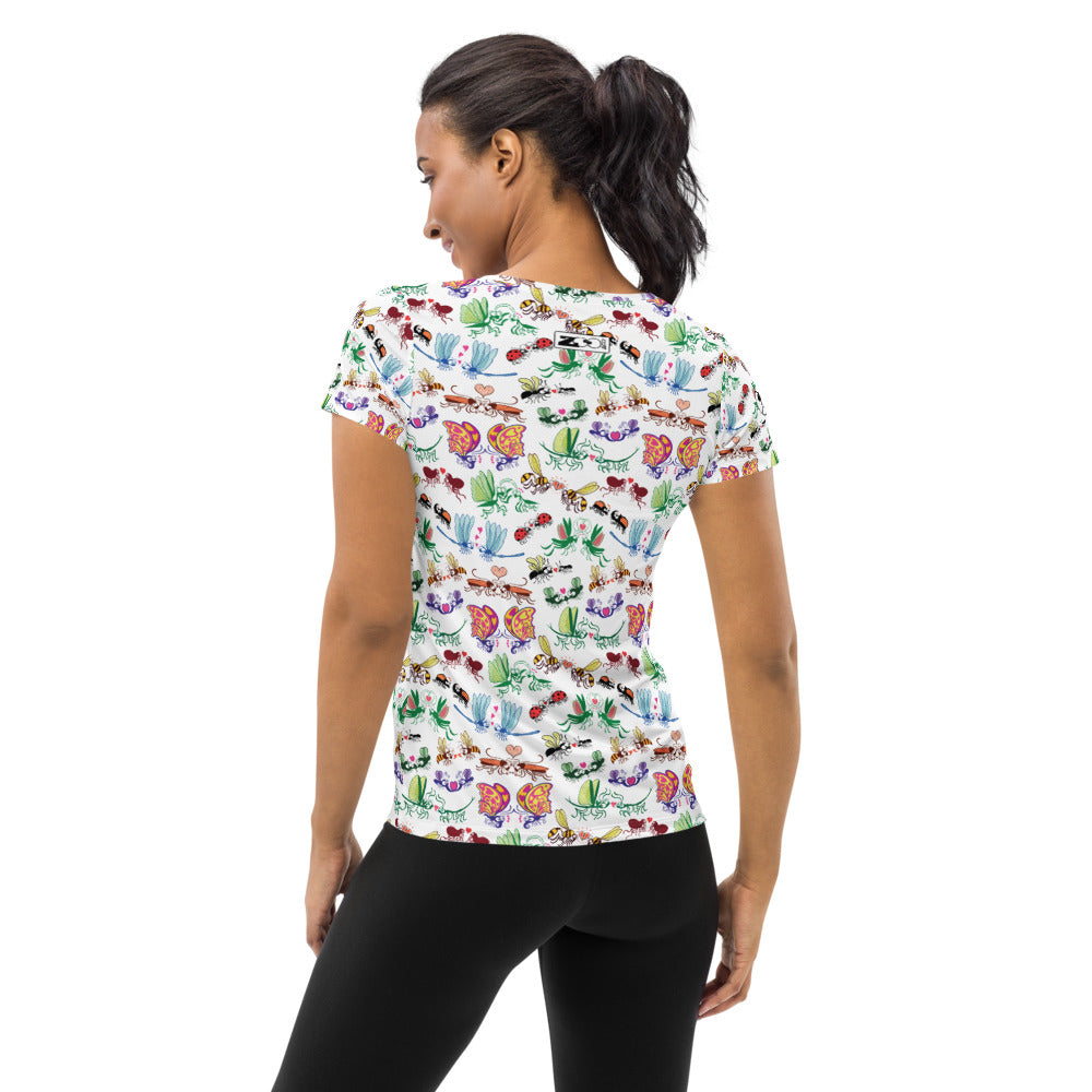 Cool insects madly in love All-Over Print Women's Athletic T-shirt. Back view