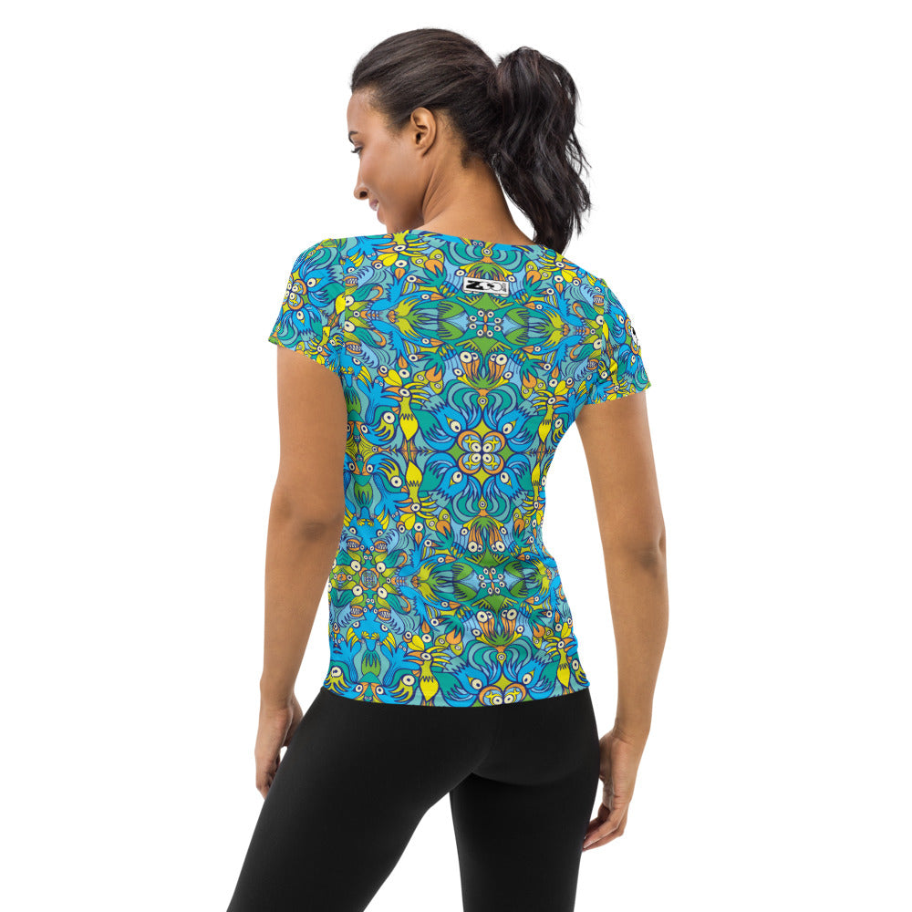 Exotic birds tropical pattern All-Over Print Women's Athletic T-shirt. Back view