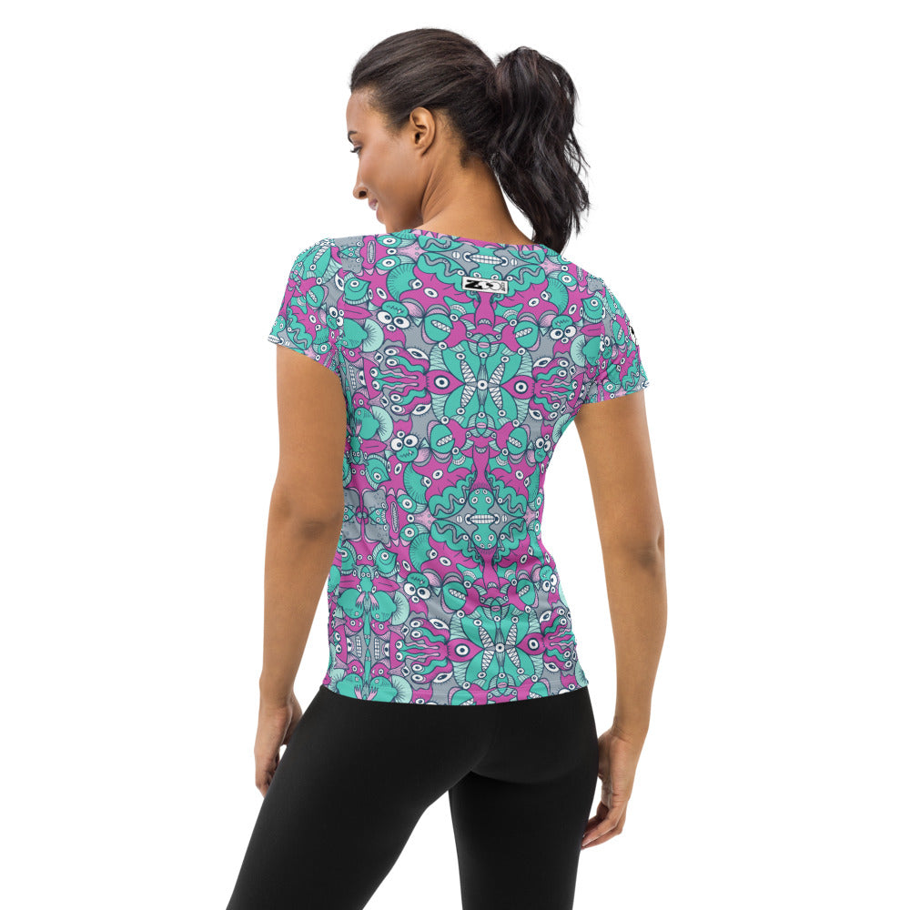 Sea creatures from an alien world All-Over Print Women's Athletic T-shirt. Back view