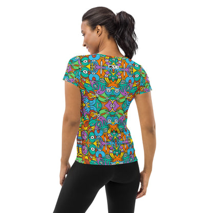 Fantastic doodle world full of weird creatures All-Over Print Women's Athletic T-shirt. Back view