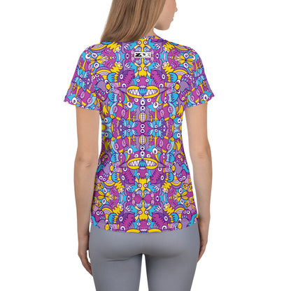 Doodle art compulsion is out of control All-Over Print Women's Athletic T-shirt. Back view