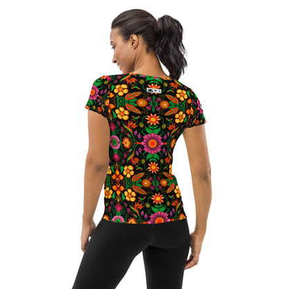 Wild flowers in a luxuriant jungle All-Over Print Women's Athletic T-shirt. Back view
