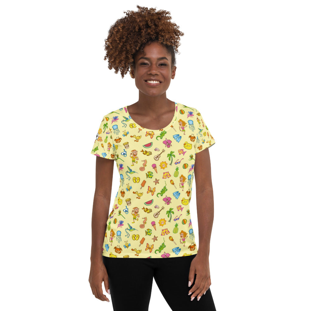Enjoy happy summer pattern design All-Over Print Women's Athletic T-shirt. Front view