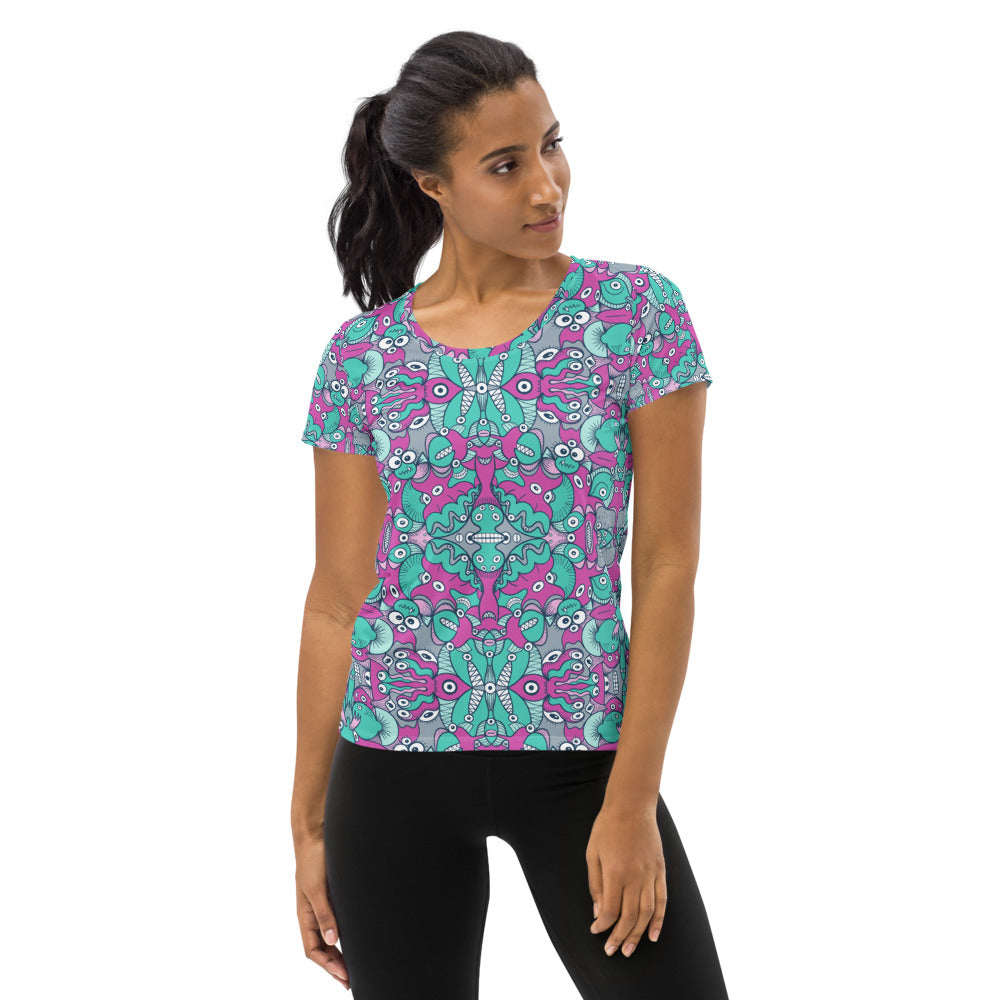 Sea creatures from an alien world All-Over Print Women's Athletic T-shirt. Front view