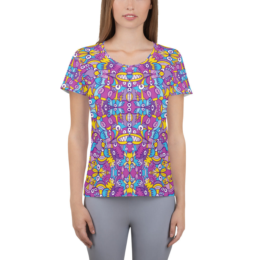 Doodle art compulsion is out of control All-Over Print Women's Athletic T-shirt. Front view