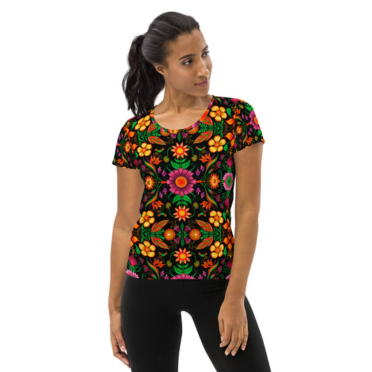 Wild flowers in a luxuriant jungle All-Over Print Women's Athletic T-shirt. Front view