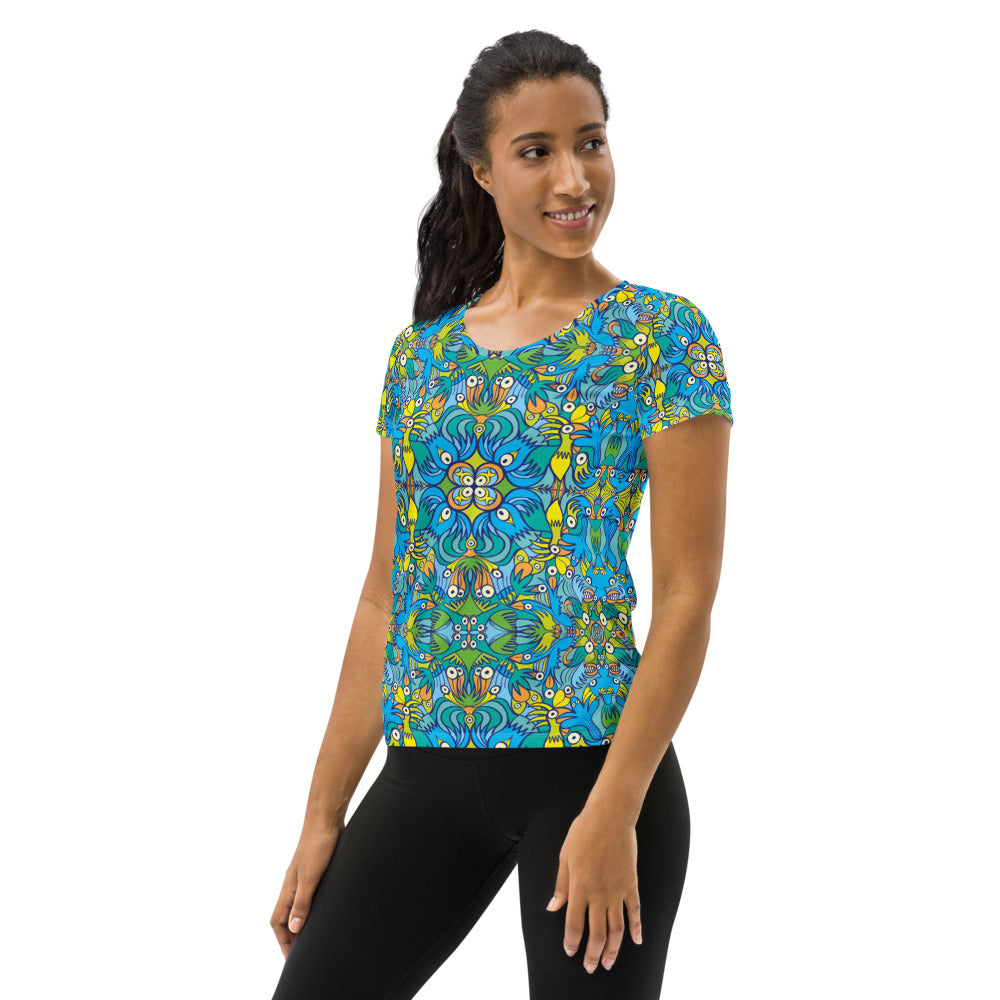 Exotic birds tropical pattern All-Over Print Women's Athletic T-shirt. Front view