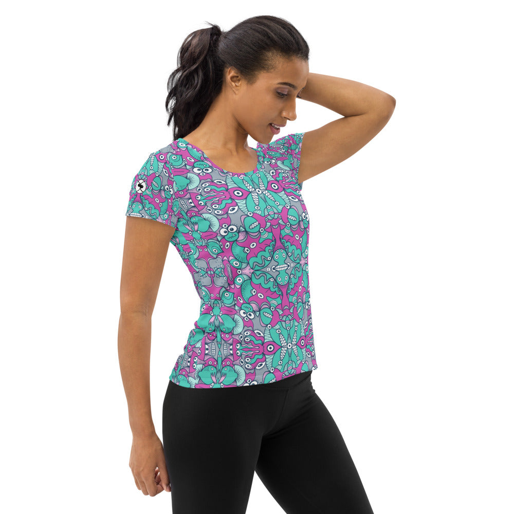 Sea creatures from an alien world All-Over Print Women's Athletic T-shirt. Side view