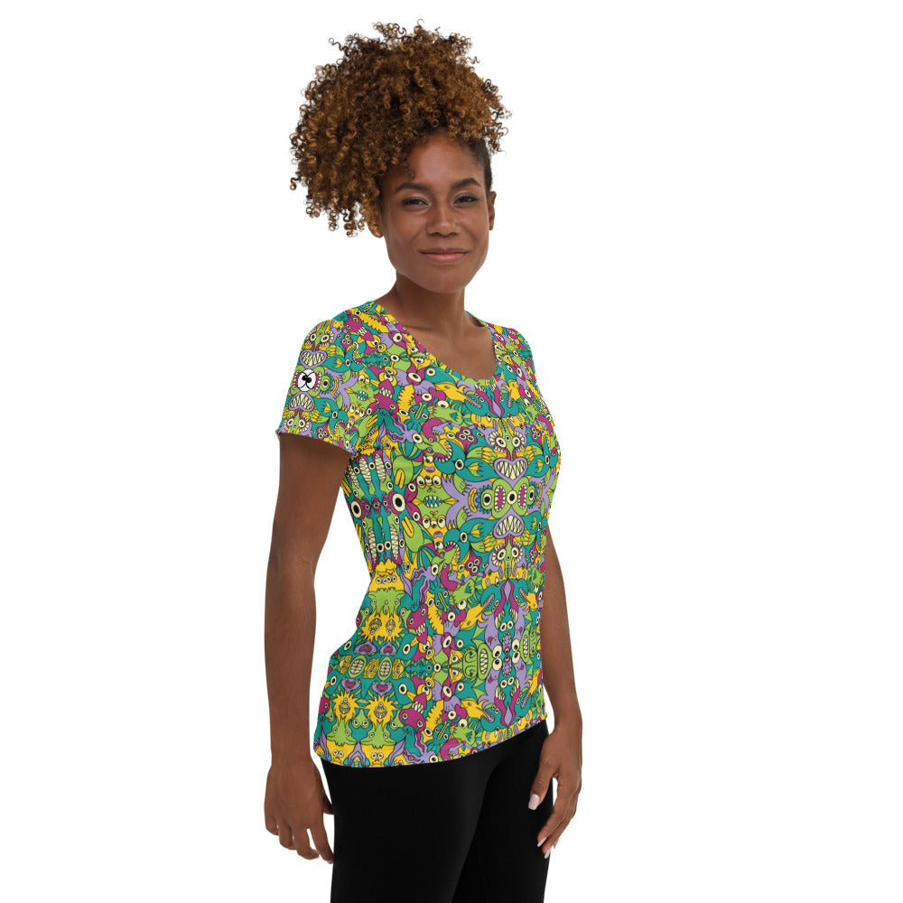 It's life but not as we know it pattern design All-Over Print Women's Athletic T-shirt. Side view