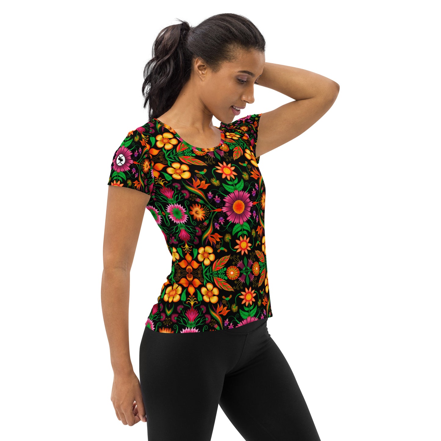 Wild flowers in a luxuriant jungle All-Over Print Women's Athletic T-shirt. Side view