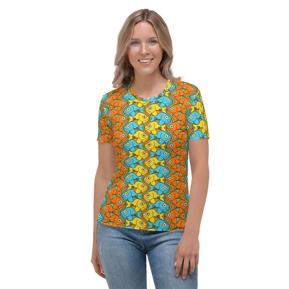 Smiling colorful fishes pattern Women's T-shirt-All-over print T-Shirts